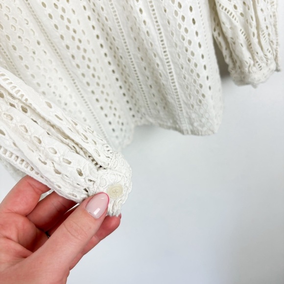 Madewell Ivory Eyelet Lace Mockneck Blouse Sz M - Picture 8 of 10